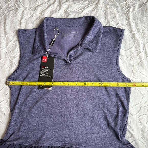 Under Armor Heathered Purple Sleeveless Polo Golf Top Peplum Colorblock - Picture 3 of 5